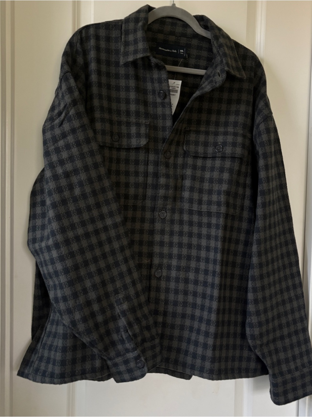 Abercrombie & Fitch Dark Gray and Black Check Button-Down Shirt